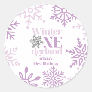 Winter Onederland Paarse sneeuwvlok 1e verjaardag Ronde Sticker