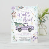 Winter ONEderland Paarse Winter Truck Sneeuwman Kaart (Staand voorkant)