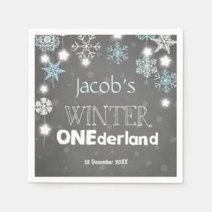 Winter Onederland Papier Servet Blauwe Jongen Snee