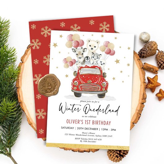 Winter ONEderland Party Animals 1st Birthday Kaart