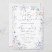 Winter Onederland Pastel Blue Snowflake Birthday Kaart (Voorkant)