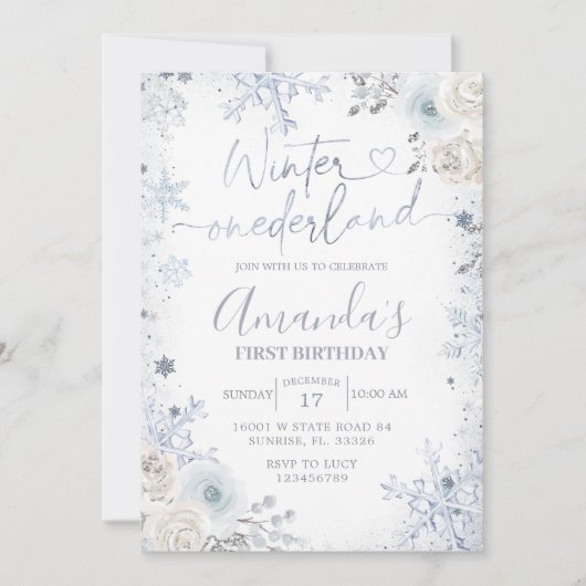 Winter Onederland Pastel Blue Snowflake Birthday Kaart (Voorkant)