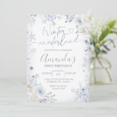 Winter Onederland Pastel Blue Snowflake Birthday Kaart (Staand voorkant)