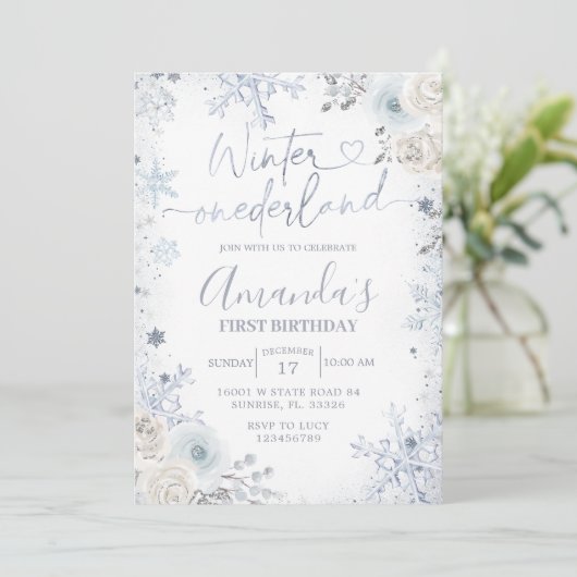 Winter Onederland Pastel Blue Snowflake Birthday Kaart (Staand voorkant)