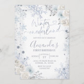 Winter Onederland Pastel Blue Snowflake Birthday Kaart (Voorkant / Achterkant)