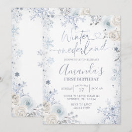 Winter Onederland Pastel Blue Snowflake Birthday Kaart