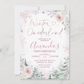 Winter Onederland Pastel Pink Snowflake Birthday Kaart (Voorkant)