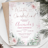 Winter Onederland Pastel Pink Snowflake Birthday Kaart