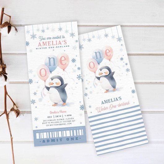 Winter Onederland Penguin 1e Verjaardag Ticket Pas Kaart