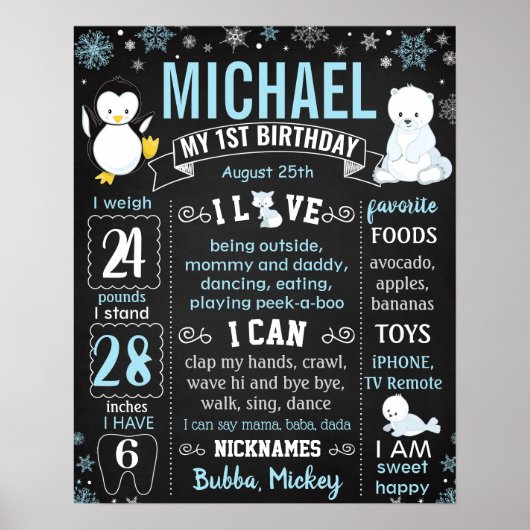 Winter Onederland Penguin Beer Snowflakes Sign. Poster (Voorkant)