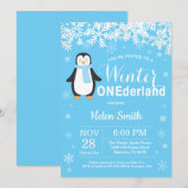 Winter Onederland Penguin Boy 1e verjaardag Kaart (Voorkant / Achterkant)