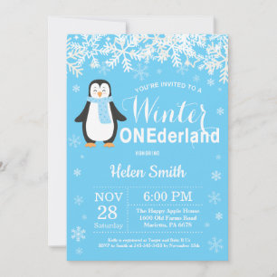 Winter Onederland Penguin Boy 1e verjaardag Kaart