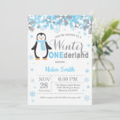 Winter Onederland Penguin Boy 1e verjaardag Kaart (Staand voorkant)