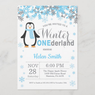 Winter Onederland Penguin Boy 1e verjaardag Kaart