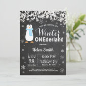 Winter Onederland Penguin Boy 1e verjaardag Kaart (Staand voorkant)