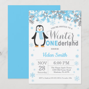 Winter Onederland Penguin Boy 1e verjaardag Kaart