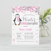 Winter Onederland Penguin Girl 1ste verjaardag Kaart (Staand voorkant)