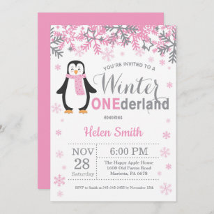 Winter Onederland Penguin Girl 1ste verjaardag Kaart