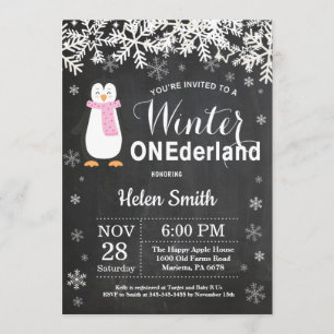 Winter Onederland Penguin Girl 1ste verjaardag Kaart