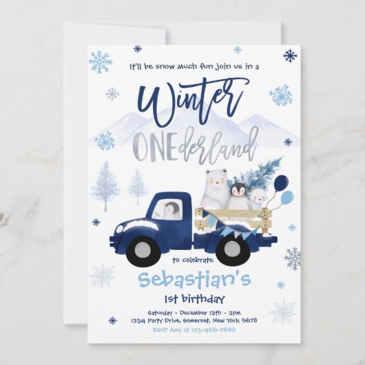 Winter ONEderland Penguin Polar Beer Birthday Kaart (Voorkant)