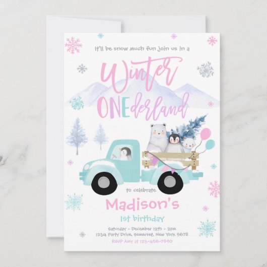 Winter ONEderland Penguin Polar Beer Birthday Kaart (Voorkant)