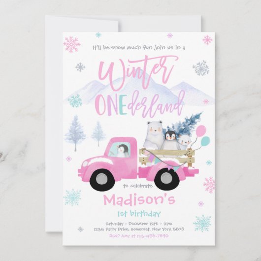 Winter ONEderland Penguin Polar Beer Birthday Kaart (Voorkant)