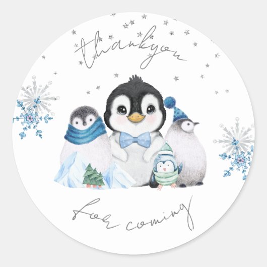 Winter Onederland Pinguïn Dankjewel Sticker (Voorkant)