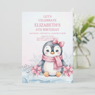Winter Onederland Pinguïn Meisje Verjaardag Kaart