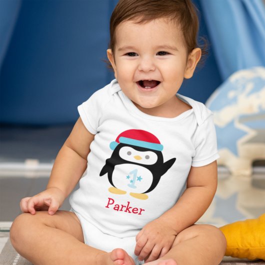 Winter ONEderland Pinguïn Monogram Eerste Verjaard Romper