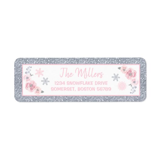 Winter ONEderland Pink and Silver Birthday Party Etiket (Voorkant)