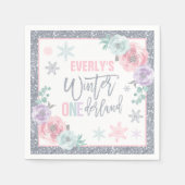Winter ONEderland Pink and Silver Birthday Party Servet (Voorkant)
