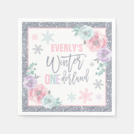 Winter ONEderland Pink and Silver Birthday Party Servet