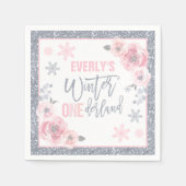 Winter ONEderland Pink and Silver Birthday Party Servet (Voorkant)
