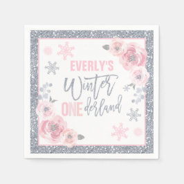 Winter ONEderland Pink and Silver Birthday Party Servet