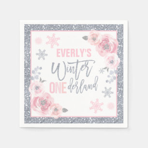 Winter ONEderland Pink and Silver Birthday Party Servet