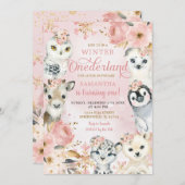 Winter Onederland Pink Arctic Animals Verjaardag Kaart (Voorkant / Achterkant)