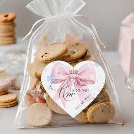 Winter ONEderland Pink Bow 1st Birthday Party Hart Sticker