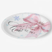 Winter ONEderland Pink Bow 1st Birthday Party Papieren Bordje (Gekanteld)