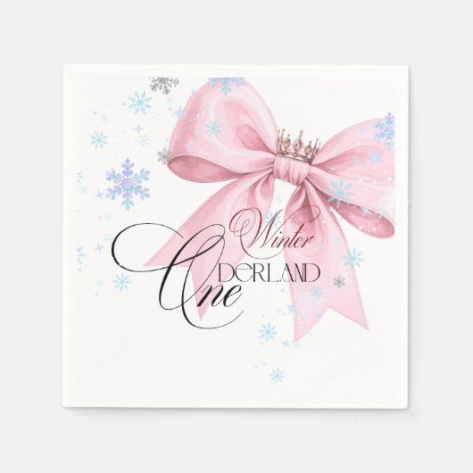 Winter ONEderland Pink Bow 1st Birthday Party Servet (Voorkant)