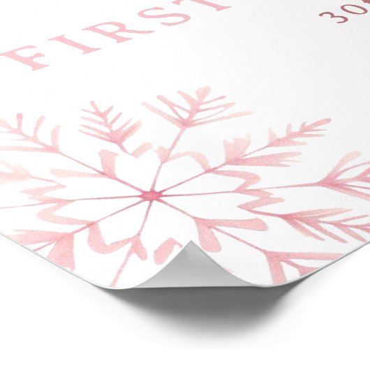 Winter Onederland Pink Bow 1st Birthday Welcome Poster (Hoek)