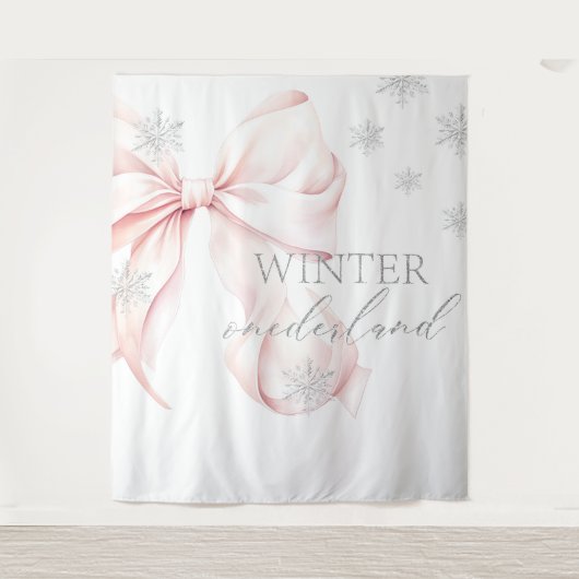 Winter Onederland Pink Bow Backdrop Wandkleed (Voorkant)