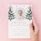 Winter ONEderland Pink Bow eerste verjaardag Kaart