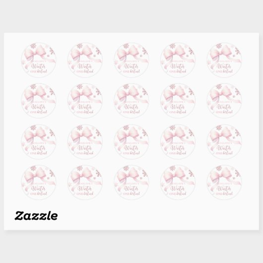 Winter Onederland Pink Bow Girl 1st Birthday Ronde Sticker (Vel)