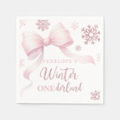 Winter Onederland Pink Bow Girl 1st Birthday Servet (Voorkant)