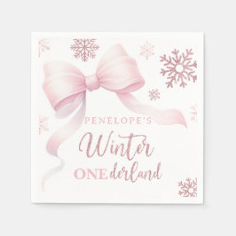 Winter Onederland Pink Bow Girl 1st Birthday Servet