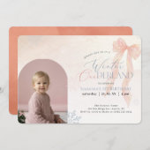 Winter ONEderland Pink Bow Photo First Birthday (Voorkant / Achterkant)