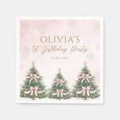 Winter Onederland Pink Bow Pine Trees 1st Birthday Servet (Voorkant)