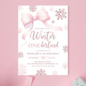 Winter Onederland Pink Bow Snowflake 1e verjaardag Kaart