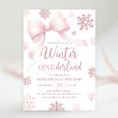 Winter Onederland Pink Bow Snowflake 1e verjaardag Kaart