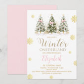 WINTER ONEderland Pink & Faux Gold 1st Birthday I Kaart (Voorkant / Achterkant)
